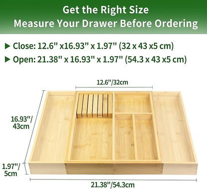 VaeFae Bamboo Kitchen Drawer Organizer, Utensil Tray - Image 2