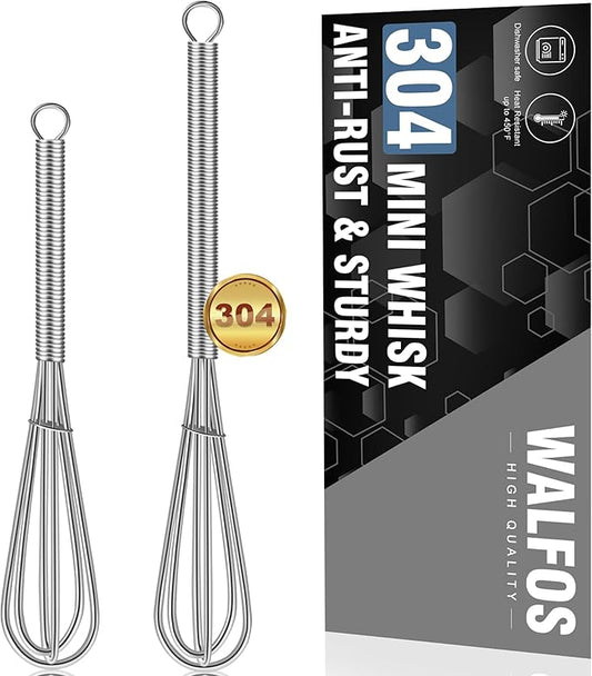 Walfos Mini Whisks Stainless Steel, Small Whisk 2 Pieces, 5in and 7in Tiny Whisk by Walfos