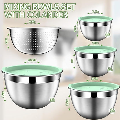 DUTZUN Mixing Bowls with Lids Set, Stainless Steel Mixing Bowl Set with Colander - Image 2