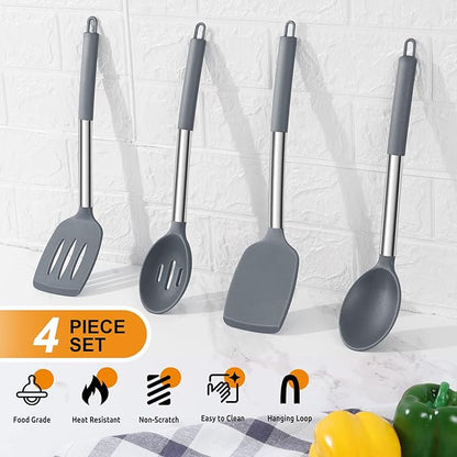 Cooking Utensils Set of 4, E-far Silicone Kitchen Utensils - Image 3