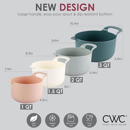 COOK WITH COLOR Nesting Plastic Mixing Bowl Set with Pour Spouts and Handles - Image 7