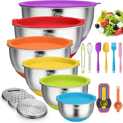 Wildone Mixing Bowls with Airtight Lids, 3 Grater Attachments, Measurement by Wildone