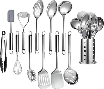 12 Pcs Stainless Steel Cooking Utensils Set, Metal Kitchen Tools Include by Unknown