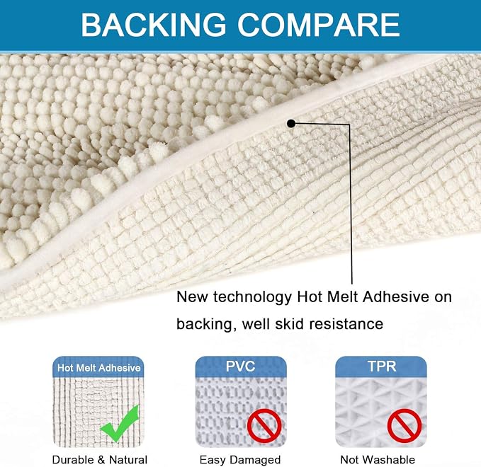 H.VERSAILTEX Bath Mats for Bathroom Non Slip Extra Thick Chenille Striped Bath - Image 4