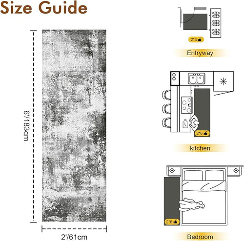 2x6 Ft Washable Runner Rug, Non-Slip Low Pile Hallway Kitchen Area Rug - Image 2