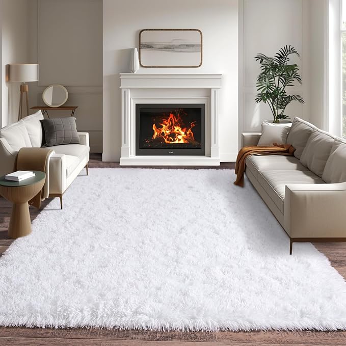 5x7 White Rugs for Bedroom, Soft Fluffy Shaggy Rugs for Living Room, Non-Slip - Image 3