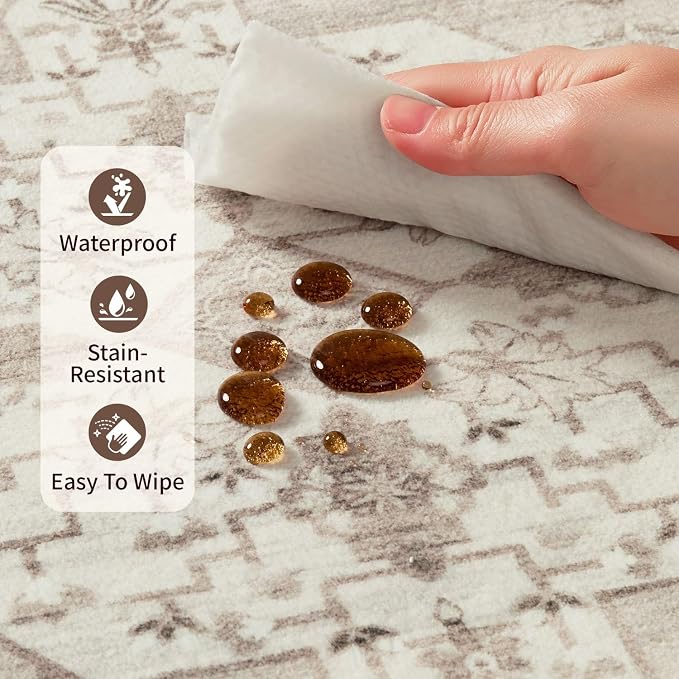 Rugxara 6x9 Washable Area Rug for Living Room, Vintage Neutral Large Boho Rugs - Image 9
