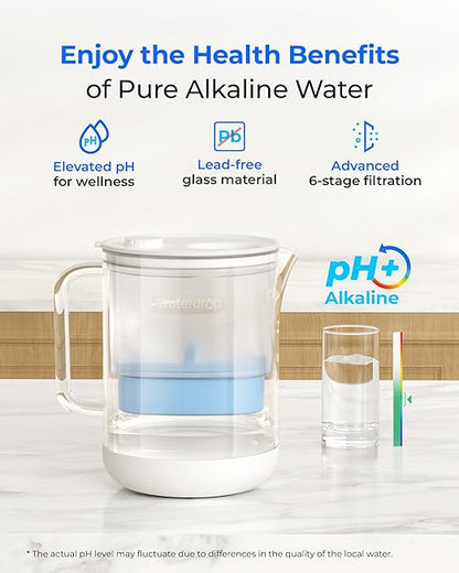 Waterdrop PT-72C-A Glass Alkaline Water Filter Pitcher, Eco-Friendly, Enhances - Image 2