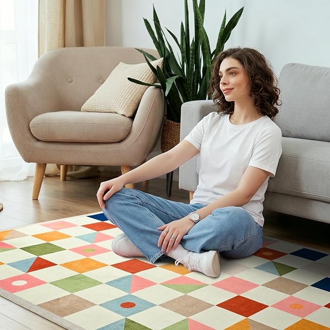 Terrug Multicolored Geometric Round Rug 4ft - Image 4