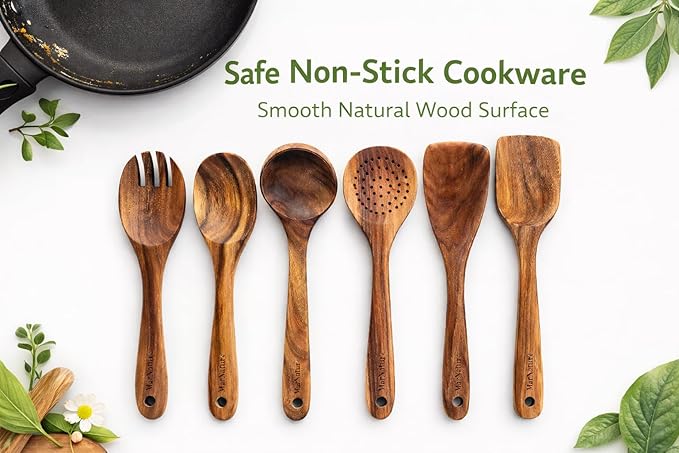 Teak Wood Kitchen Utensils Set – 6 Piece, Sustainable Teak Cooking Utensils - Image 7