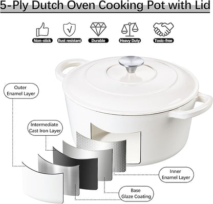 E-far Dutch Oven Pot with Lid, 5 Quart Enameled Cast Iron Round Dutch Oven - Image 4