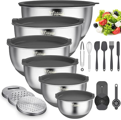 Wildone Mixing Bowls with Airtight Lids, 3 Grater Attachments, Measurement by Wildone
