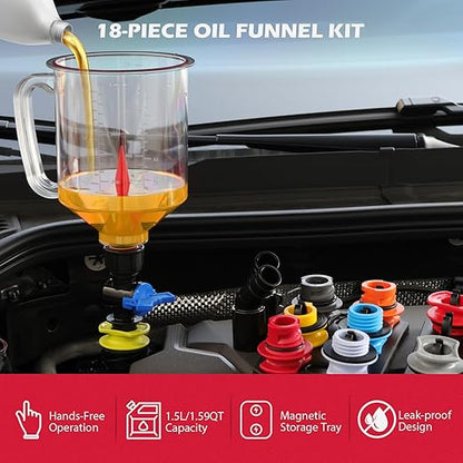 18-Piece Engine Oil Funnel Kit, 1.59QT/1.5L Automotive Oil Funnel Set - Image 2