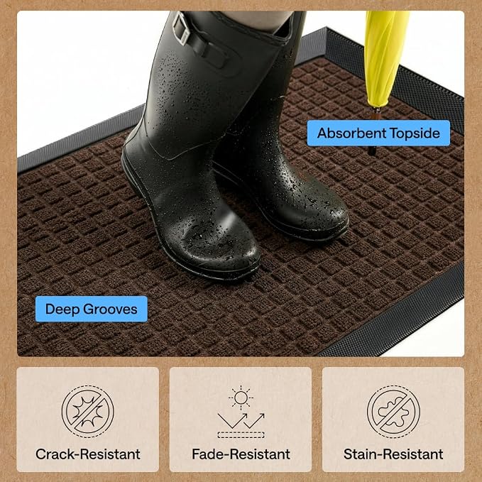 GORILLA GRIP 100% Waterproof All-Season WeatherMAX Doormat US Designed Natural - Image 5