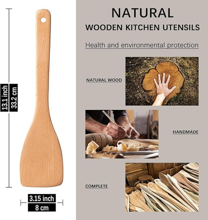 2pcs Wooden Spatulas for Cooking, 13inch Coated Beech Wood Turners for Frying - Image 3