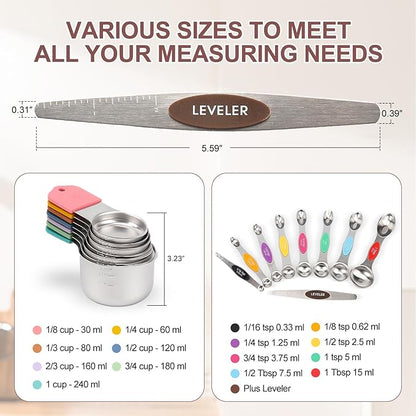 16-Piece Stainless Steel Measuring Cups and Spoons Set, Strong Magnetic Nesting - Image 4