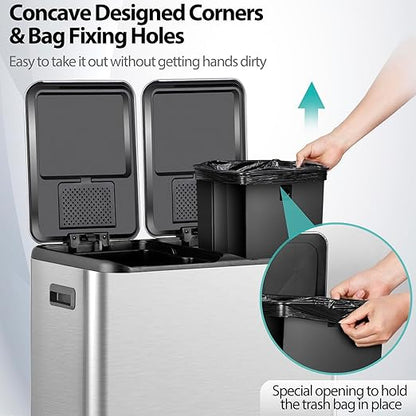 SUPER DEAL Kitchen Trash Can 16 Gallon 60L Dual Stainless Steel Garbage and - Image 6