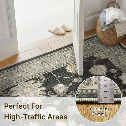 2x6 Runner Rug for Entryway Hallway-Vintage Farmhouse Boho Floral Neutral - Image 2