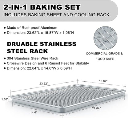 24 Inch Baking Sheet Pans with Rack Set, Natural Aluminum Cookie Sheet - Image 2