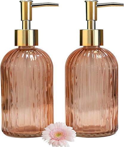 Glass Soap Dispenser with Gold Plastic Pump, 13.5oz Refillable Liquid Hand Soap by YYTSGG