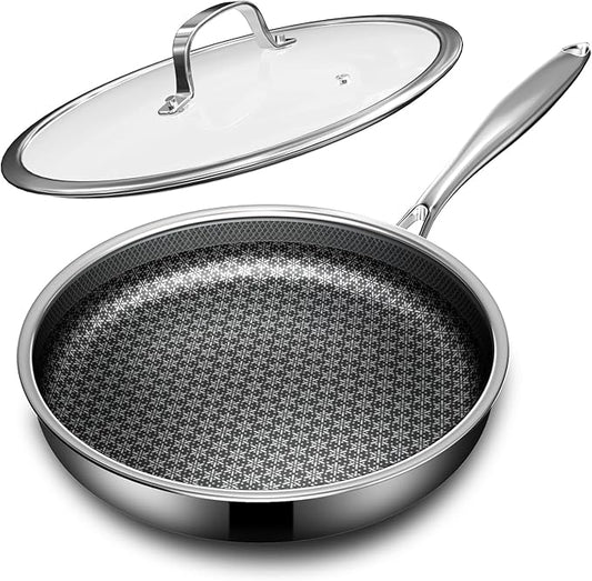 Non Stick Frying Pans with lid, 10 inch Hybrid Frying Pans Nonstick, non stick by KURRUNGIE