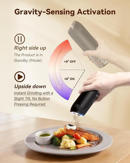 WONMAKE Gravity Electric Salt and Pepper Grinder Set - Image 3