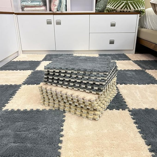 12pcs Carpet Squares Puzzle Floor Mat, Plush Interlocking Carpet Tiles by Unknown