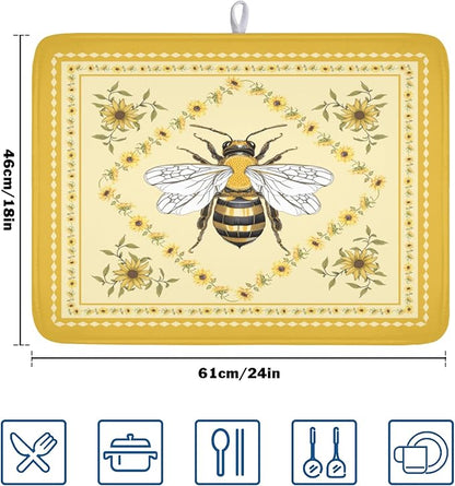 Giwawa Sunflower Bee Dish Drying Mat, Summer Rustic Sunshine Floral Dish - Image 2