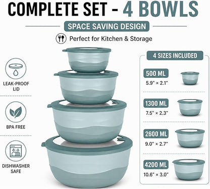 Pera Mixing Bowls with Lids Set, 8 Piece, BPA Free Nesting Kitchen Bowl Set - Image 4