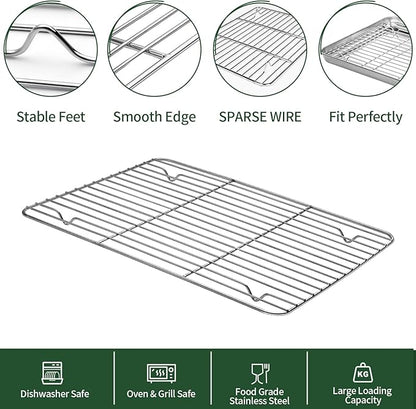 Small Baking Sheet with Cooling Rack Set, CEKEE Stainless Steel Cookie Sheets - Image 4