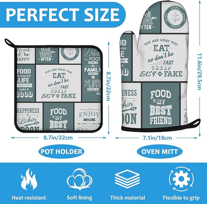 Vintage Farmhouse Food Pattern Oven Mitts and Pot Holders Sets Heat Resistant - Image 2