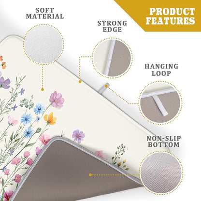 Giwawa Spring Floral Dish Drying Mat 18"x24" Watercolor Summer Wildflower Dish - Image 4