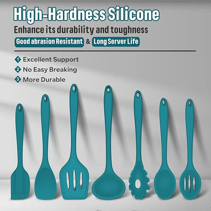Silicone Cooking Utensils Set, E-far 7-Piece Blue Heat Resistant Kitchen - Image 2