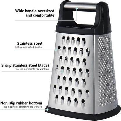 Kaishun Professional Cheese Grater, 4-Sided Stainless Steel Box Grater - Image 2