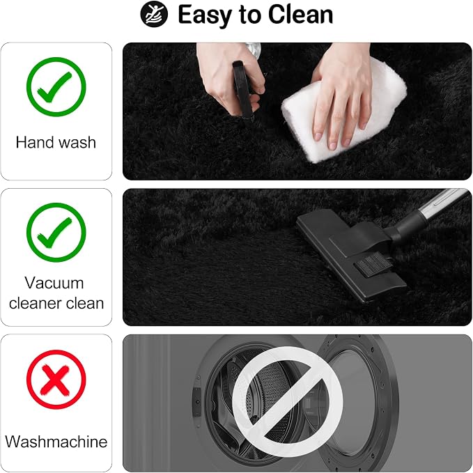 qulint Black Area Rug for Living Room, 4x6 Fluffy Rug for Bedroom Soft Shag - Image 4