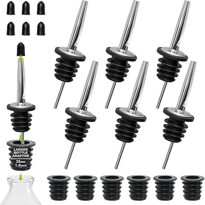 6PCS Bottle Pourer with Adapters, Oil Pourer Spout with Rubber Dust Caps by BALTRE
