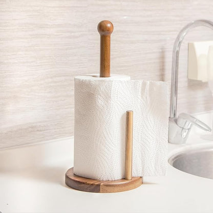 14" Acacia Wooden Paper Towel Holder, 6.7" Large Heavy Base Wooden Kitchen - Image 5