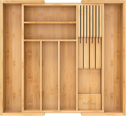 TIOPGHAD Bamboo-Silverware-Drawer-Organizer-Kitchen, Expandable Utensil Holder by TIOPGHAD