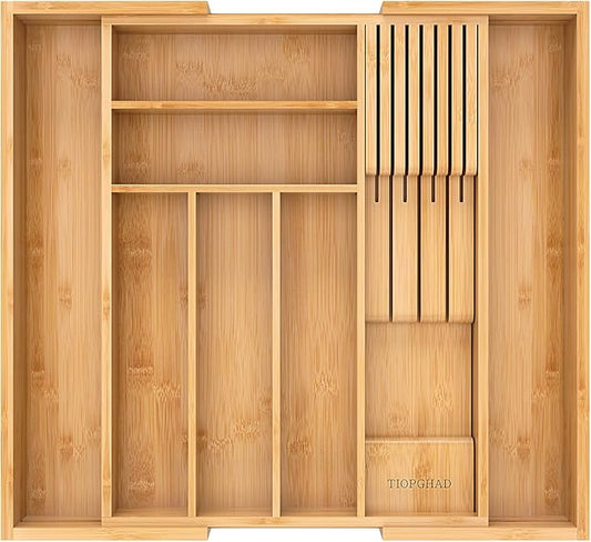 TIOPGHAD Bamboo-Silverware-Drawer-Organizer-Kitchen, Expandable Utensil Holder by TIOPGHAD