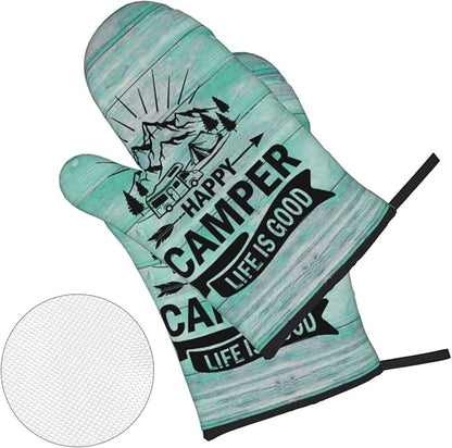 Happy Camper Oven Mitts and Pot Holders Sets of 4, Resistant Hot Pads - Image 2