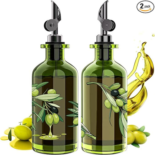 COOLMI Olive Oil Dispenser Bottle Set of 2-12oz Glass Oil & Vinegar Cruet by COOLMI