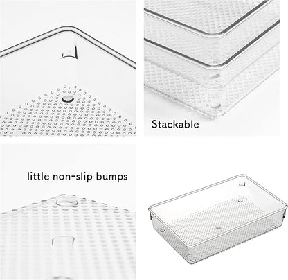 5 Pack Clear Plastic Drawer Organizer Tray Cutlery Utensil Makeups Drawer - Image 4