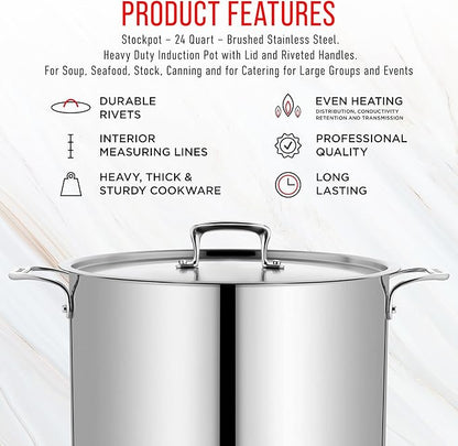 Stainless Steel Stockpot with Lid 24 Quart, Durable 18/8 Stainless Steel - Image 7