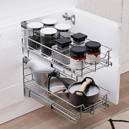 2 Tier Pull Out Cabinet Organizer 11" W X 17" D, Slide Out Drawers - Image 6