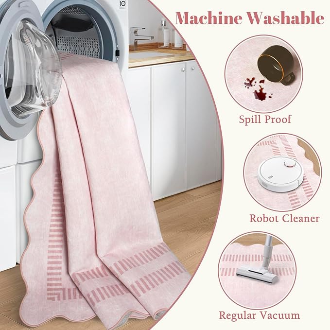 Pink Rugs for Living Room 8x10, Soild Machine Washable Area Rugs for Bedroom - Image 5