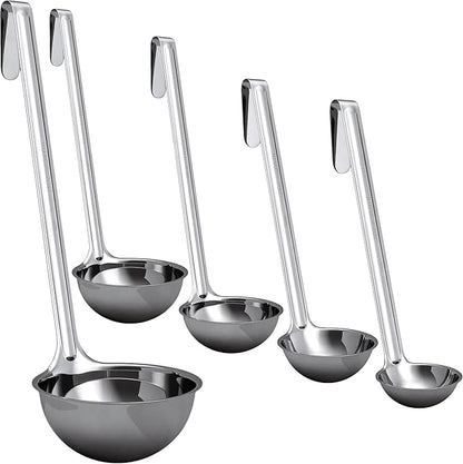 Sturdy, Ergonomic Combo Sizes Ladles 5 Pk. 1 2 4 6 8 Oz Stainless Steel Ladle by FoodRestaurantSupplies