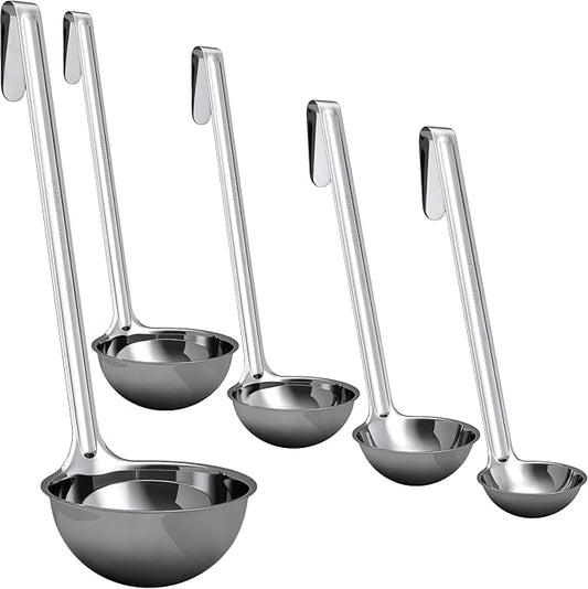 Sturdy, Ergonomic Combo Sizes Ladles 5 Pk. 1 2 4 6 8 Oz Stainless Steel Ladle by FoodRestaurantSupplies