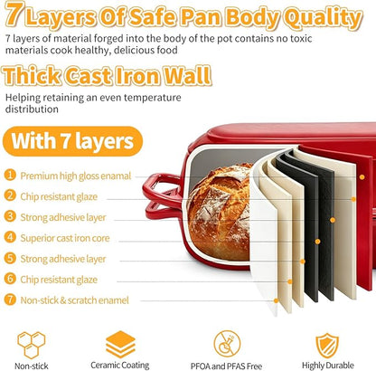 Mini Double Dutch Oven For Sourdough Bread Baking, 2.2QT Enameled Cast Iron - Image 3