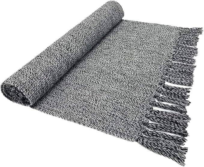 Cotton Bathroom Rug Reversible Laundry Room Rag Rug. Hand Woven Chindi Area Rug by SERENITA