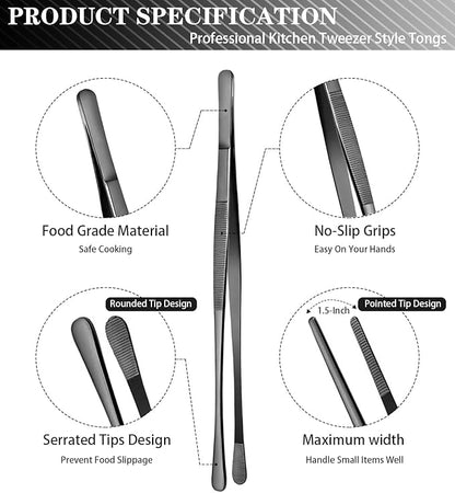 JETKONG 2 Pcs 10-Inch Kitchen Tweezers Tongs - Image 2